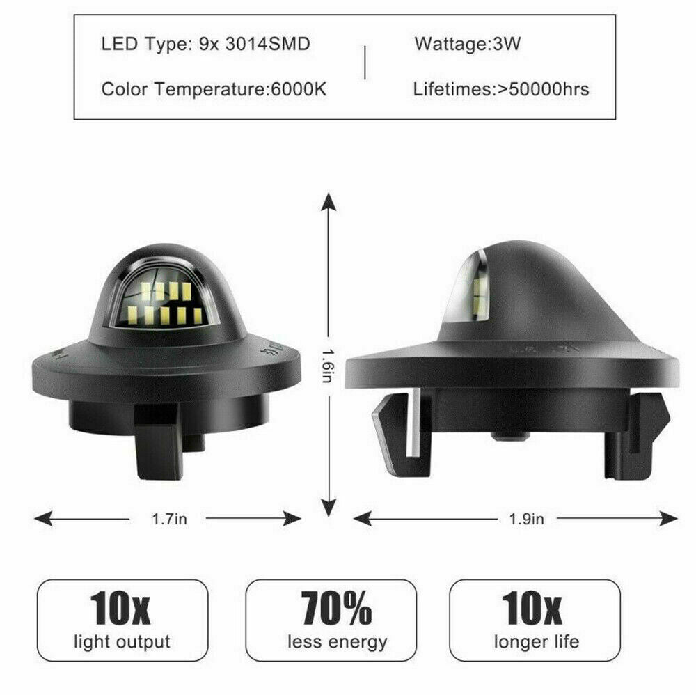 2x LED License Plate Light Tag Lamp Assembly Replacement For Ford F150 F250 F350